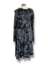 EAST. Tunic Dress. Grey And Black Floral. Long Sleeves. Size Large. Cowl Neck.