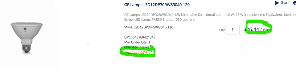 6pk LED Reflector Flood Light Bulb 12W PAR30 E26 3000K Dimmable 1050Lm [C9S1] - Image 2 of 4