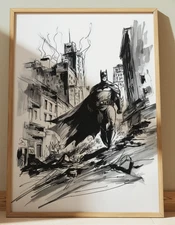 BATMAN INK DRAWING PRINT PORTRAIT SKETCH 8" x 10" BATMAN PRINT WALL ART