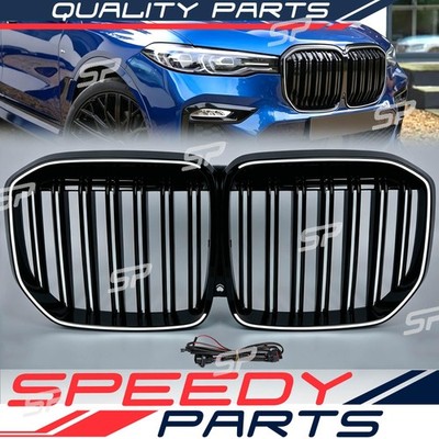 LED Front Bumper Grill Gloss Black Double Slat Fit 2019-2022 BMW G07 X7