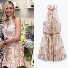 NEW ZARA 2023 PRINTED DRESS WITH BELT SIZE L  RARE BOHO