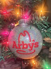 Handmade Arby's Themed Silver Christmas Ornament Shatterproof Disc NEW