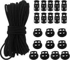 20pcs Plastic Cord Locks with 1/8-Inch 50ft Elastic Cord Heavy Stretch Round