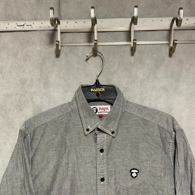 Aape By A Bathing Ape Shirt Men L Gray Oxford Academia Dress Casual Preppy BAPE