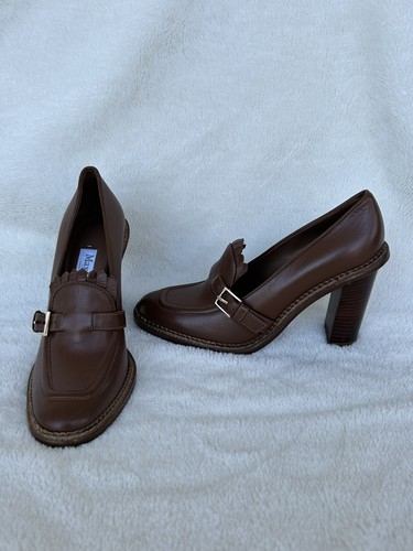 MAX MARA Women’s 4” Brown High Heel Leather Loafers 39 EU 8.5 US Preppy Designer - Picture 2 of 11