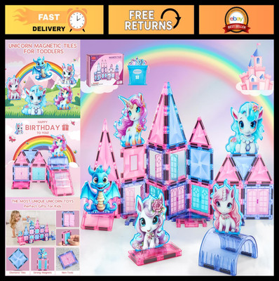 Unicorn Magnetic Building Tiles for Kids 4-6, STEM Educational Toy, 3D Construct