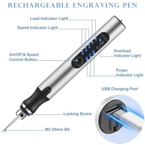 Electric Engraving Pen, 3-Speed Mini Cordless Rotary Tool Kit with 54 Silver