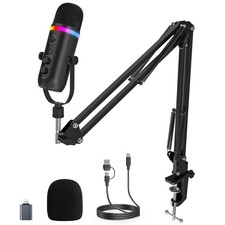 ZealSound Podcast Microphone with Noise Cancellation, RGB Lighting, Mute, Gai...