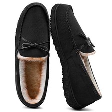 Men's Warm Soft Plush Memory Foam House Moccasin Slippers - 10 Black