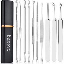 Pimple Popper Tool Kit, 10 Pcs Blackhead Remover, Stainless Steel, Silver