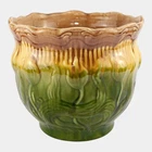 Brush McCoy 1900s Art Pottery Green Brown Blended Majolica Tulip Jardiniere