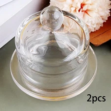 2Pcs Glass Butter Dishes with Lid Portable for Candy Countertop Dining Table