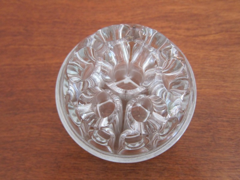 Vintage Clear Glass Floral Flower Frog 4" Varying Size Holes