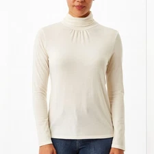 Talbots Cream Turtleneck Long Sleeve Top Medium Women’s Rib Knit Soft Stretch