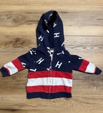 Tommy Hilfiger Baby Boys Red White  Blue Zip Up Hooded Sweatshirt 12 Months