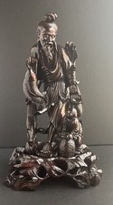 Vintage Chinese Hand Carved Wood Statue & Wooden Platform *SEE DESCRIPTION*