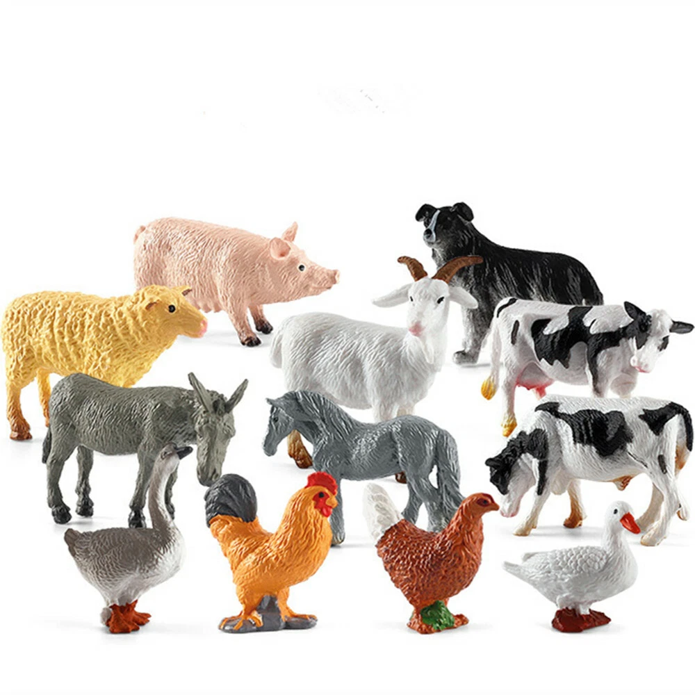 12Pcs Mini Farm Animal Toys Action Figures Bundle Playset For