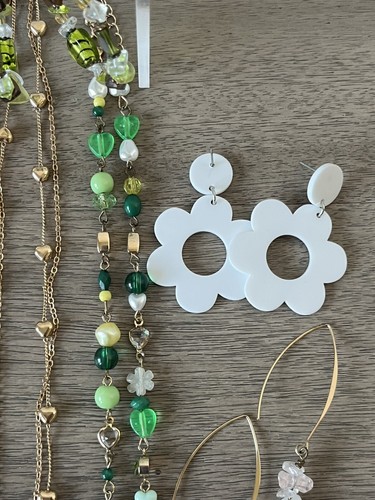 Costume Jewelry Lot Dragonfly Botanical Hearts Earrings Rings Necklace Crystal - Afbeelding 6 van 12