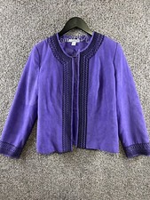 Dressbarn Purple Jacket Women's Size M Long Sleeve Embroidered Open Front Blazer