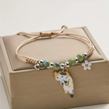 Charming Kitty Charm Bracelet: Adorable Cartoon Cat Pendant with Synthetic Stone