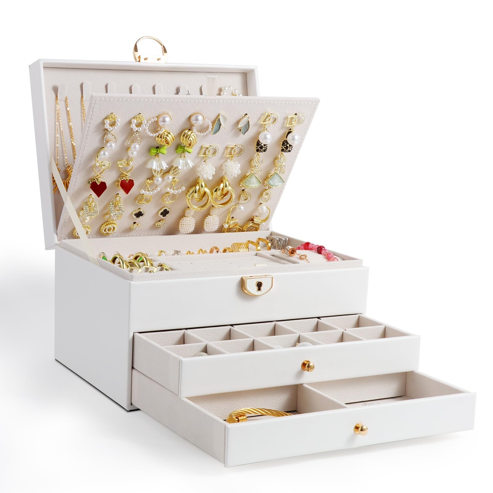 3-Layer Jewelry Box for Women with Stud Earring Holder and Organizer-image