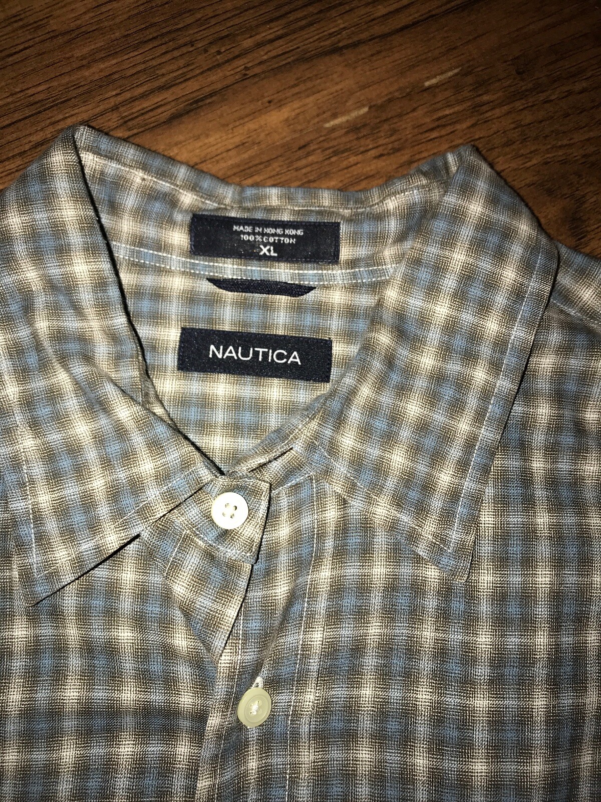 Nautica Mens XL XL Dress Shirt Blue Green Plaid Checks Button Long