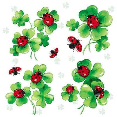 20 Servietten Lots of Luck Kleeblatt Marienkäfer Glücksbringer Silvester 33x33cm