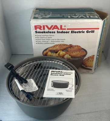 Rival 5740 Smokeless Indoor Electric Grill Steel Base Open Box Read