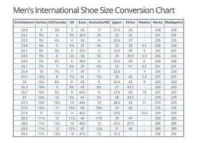 international men's shoes chart