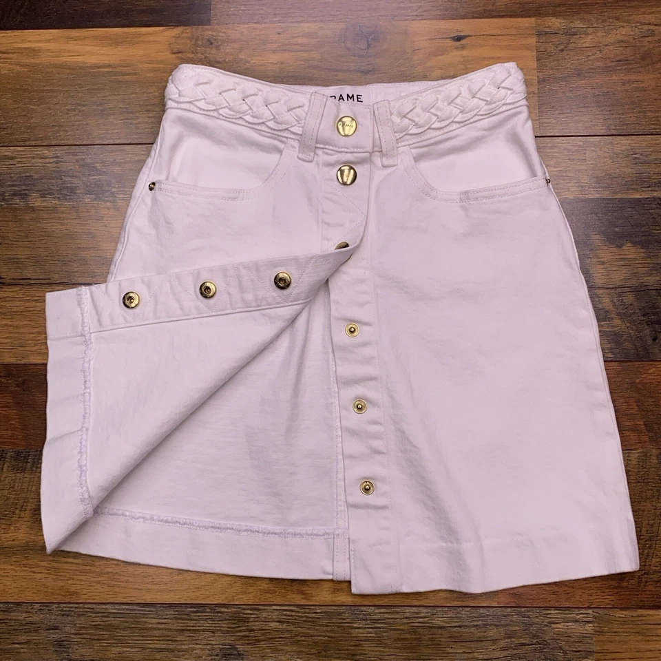 Frame Denim Mini Skirt 23 White Gold Snap Buttons Stretch - Image 3 of 4