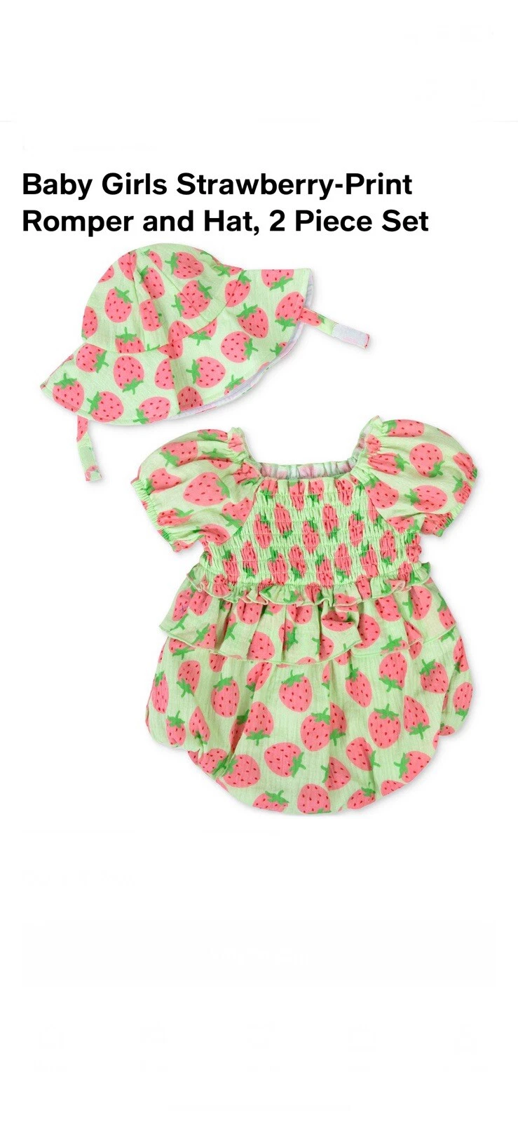 ❤️❤️Baby Girls❤️❤️9 MONTHS💕Strawberry Print Romper And Hat💕