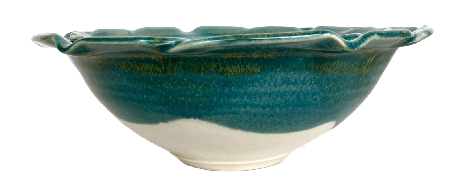 Art Pottery Pair Nesting Bowls by Janet Rodriguez in Green & White, 10+" and 8+"