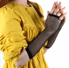 Gothic Black 12" LONG FISHNET MESH ARM WARMERS Fingerless Cosplay Costume Gloves