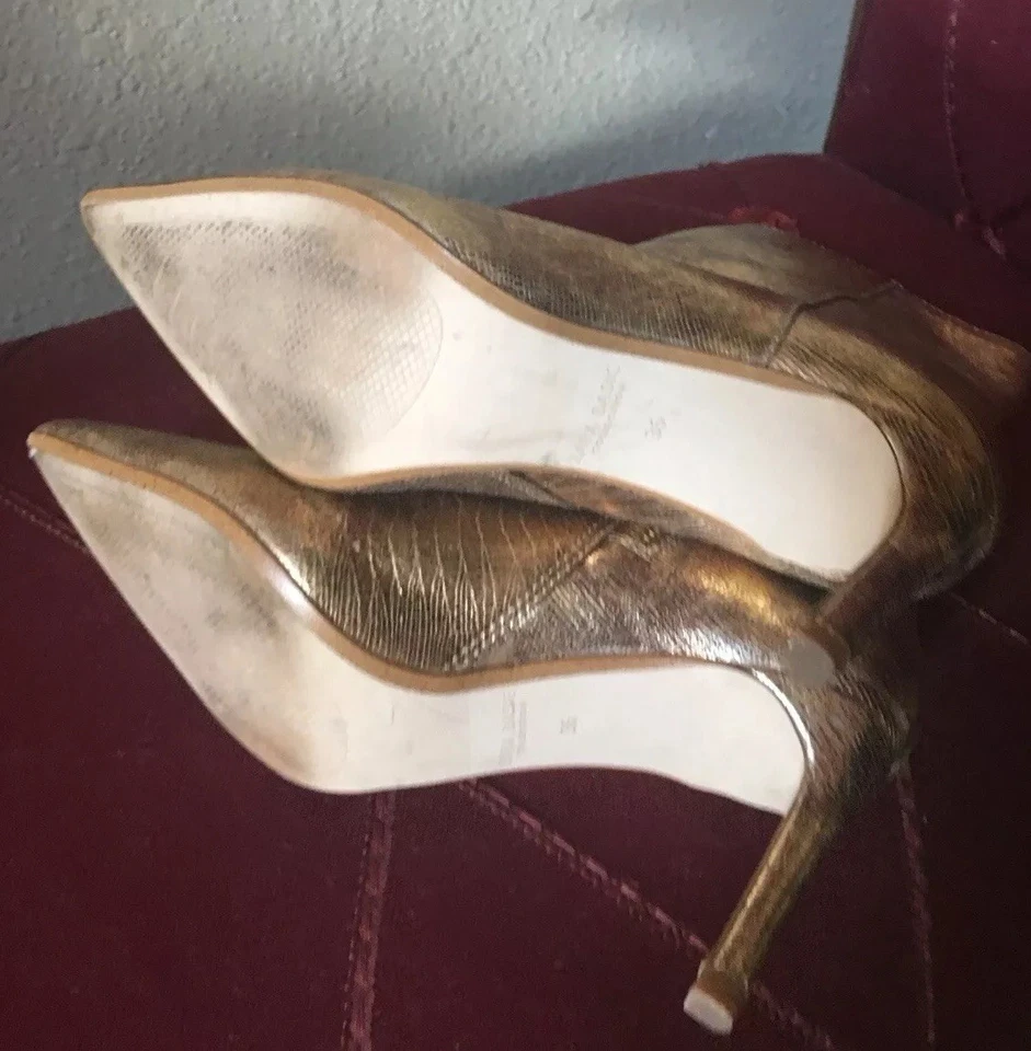 😎💛Zara Collection Woman’s Gold Leather Ankle Boot Pointed Toe Side Zip 36 - Image 3 of 3