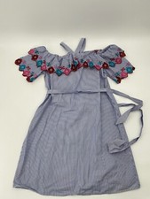 Loft Mini Dress Women Small Multicolor Striped Embroidered Cold Shoulder Hipster
