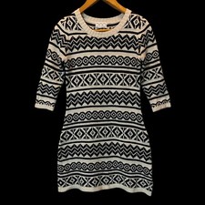 Pink Rose Sweater Dress Womens S Off White & Black 3/4 Sleeve