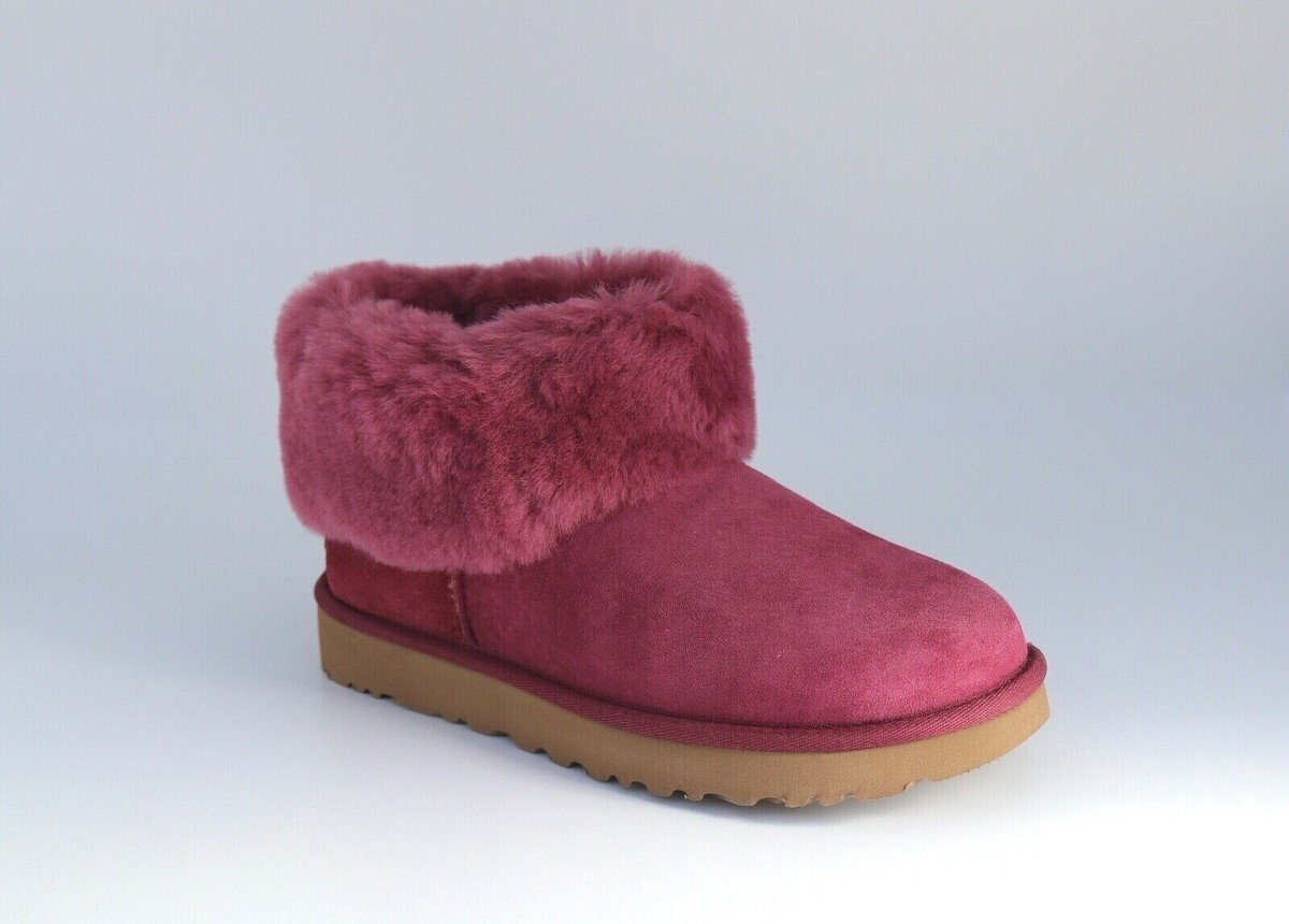 UGG Classic Mini Fluff Bougainvillea Suede Sheepskin Women's BOOTS