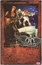 STEVEN TYLER & JOE PERRY AEROSMITH SIGNED 11X17 POSTER (DRY MOUNTED) PSA COA