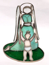 Vtg Stained Glass Angel w/ Child, Limited Edition -804 of 15,000.. 7 1/2" x 6"