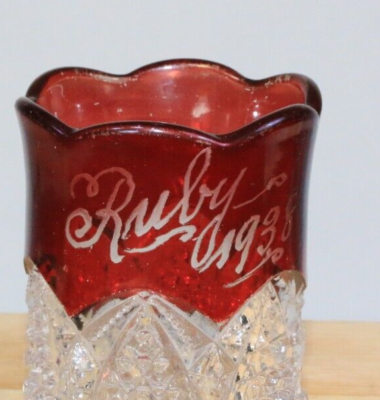 Vintage Ruby red cut glass crystal toothpick holder 