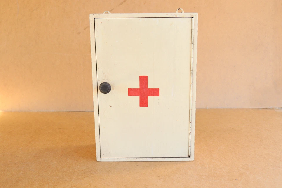 Vintage Furniture Cupboard Wood Medical Box First Aid Chest Storage Shelf 1940s - Image 2 of 4