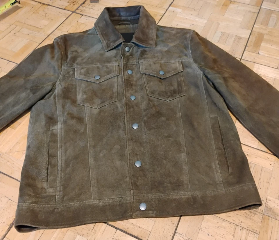 Cole Haan Green Suede Trucker Jacket - Men US Size Small - Image 2 of 4