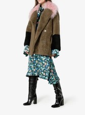 Saks Potts Colour Block Shearling Coat With Tibetan Lamb Collar, Size 1