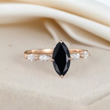 Black Onyx Marquise cut ring bridal ring cluster ring delicate ring
