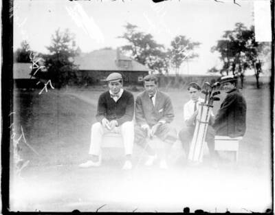 Golfers Fred Herreshoff And H Chandler Egan Sitting With A Caddy  - Old Photo