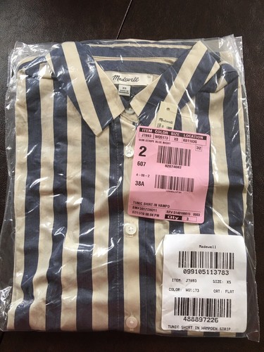 Madewell Tunic Shirt in Hampden Stripe in Som Stripe Blue Night Size XS NWT $79 - Picture 7 of 7