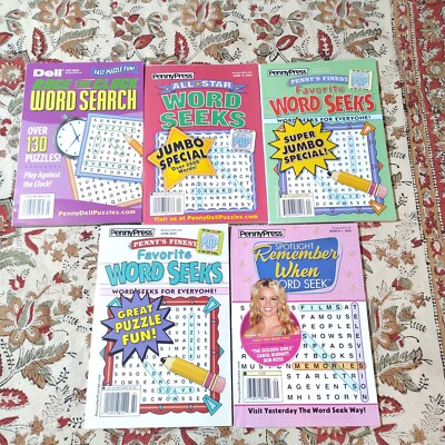 Penny Dell Puzzles Word Search Lot 5 Brain Exercises Relax Nostalgic Paperback 