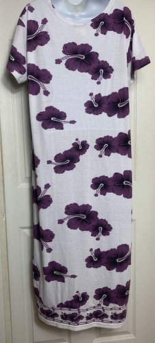 IGSport Hibiscus Maxi T-shirt Dress Tiki Hawaiian Lg White/Purple Swimsuit Cover - Picture 3 of 7