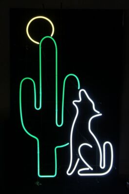 Coyote Wolf Howl Cactus Neon Light Sign 20''x16'' Lamp Glass Decor Space Hanging