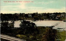 Antique Postcard Logansport Indiana Tenth Street Dam Eel River